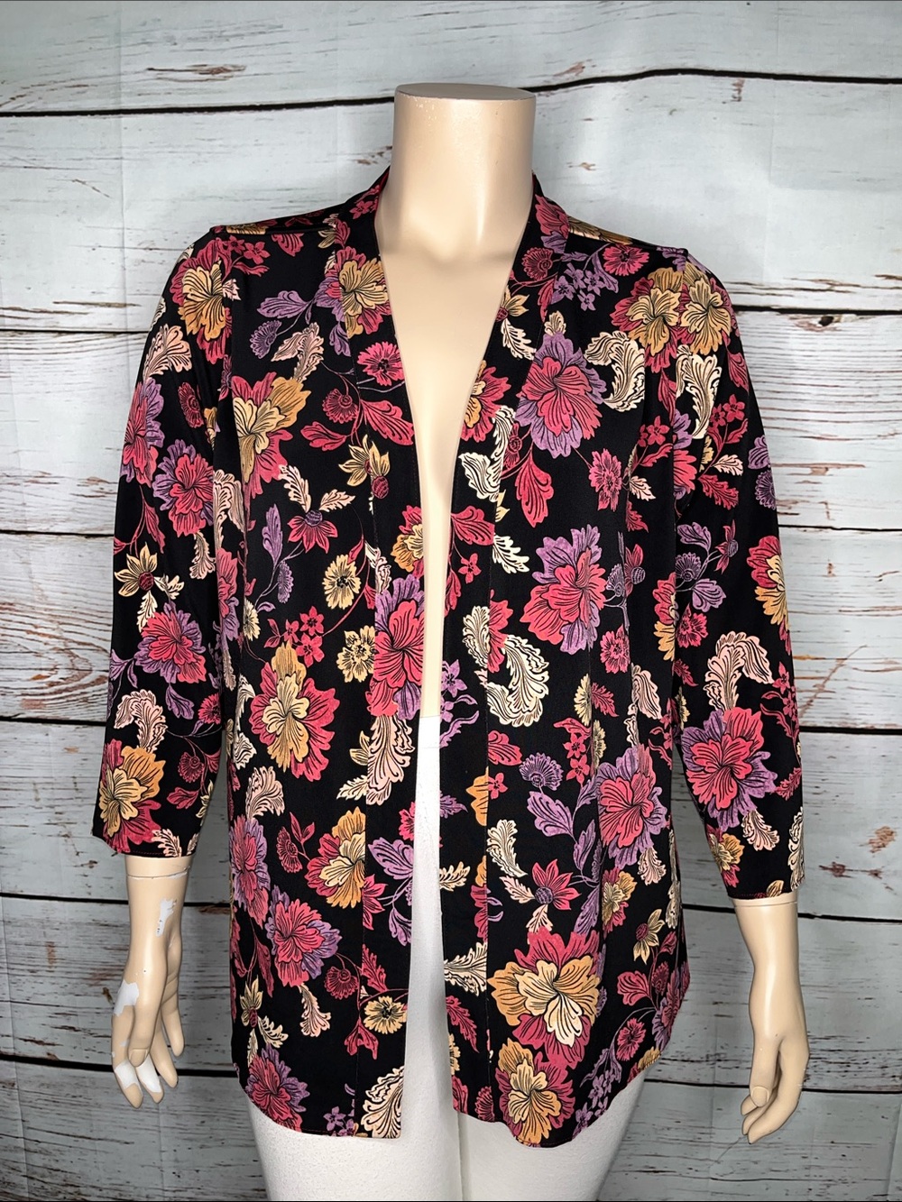 Susan Graver Size 1X Red - Floral Print Open Front Reversible Jacket